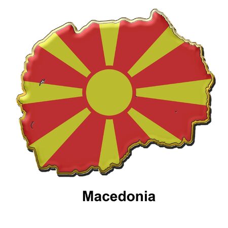 map shaped flag of Macedonia in the style of a metal pin badgeの写真素材