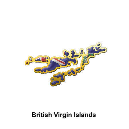 map shaped flag of British Virgin Islands in the style of a metal pin badgeの写真素材