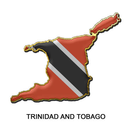 map shaped flag of Trinidad and Tobago in the style of a metal pin badgeの写真素材