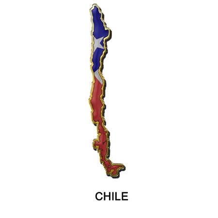map shaped flag of Chile in the style of a metal pin badgeの写真素材