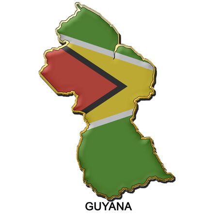 map shaped flag of Guyana in the style of a metal pin badgeの写真素材