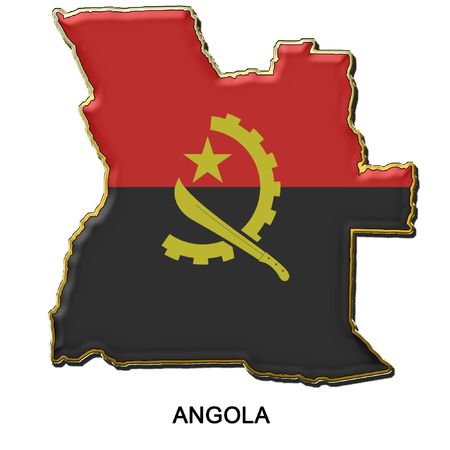 map shaped flag of Angola in the style of a metal pin badgeの写真素材