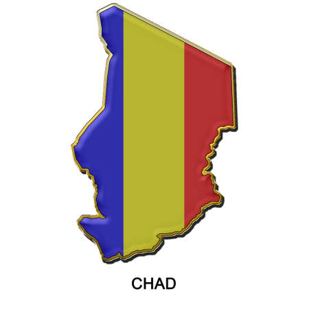 map shaped flag of Chad in the style of a metal pin badgeの写真素材