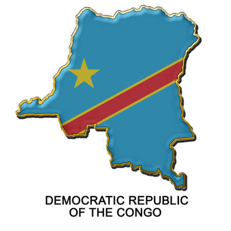 map shaped flag of Democratic Republic of the Congo in the style of a metal pin badgeの写真素材