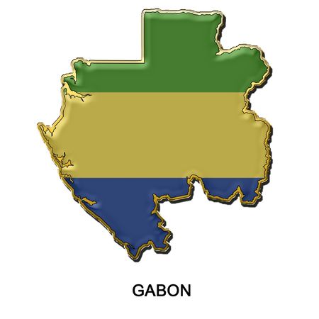 map shaped flag of Gabon in the style of a metal pin badgeの写真素材