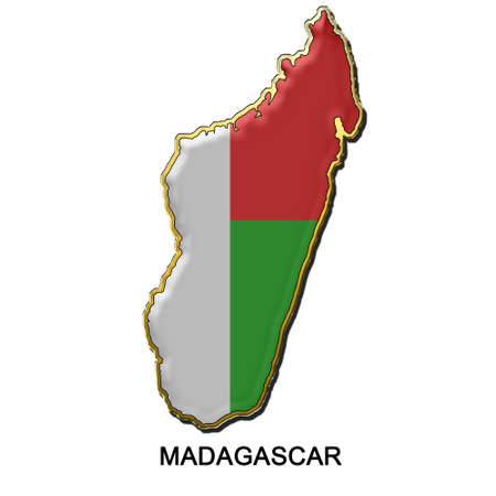 map shaped flag of Madagascar in the style of a metal pin badgeの写真素材
