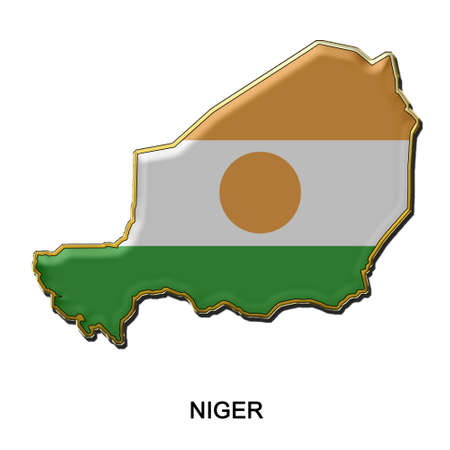map shaped flag of Niger in the style of a metal pin badgeの写真素材