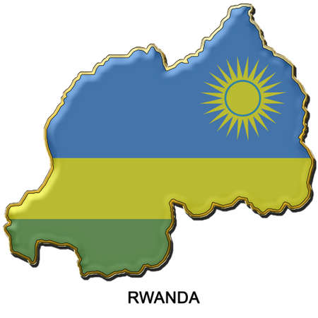 map shaped flag of Rwanda in the style of a metal pin badgeの写真素材