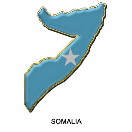 map shaped flag of Somalia in the style of a metal pin badgeの写真素材