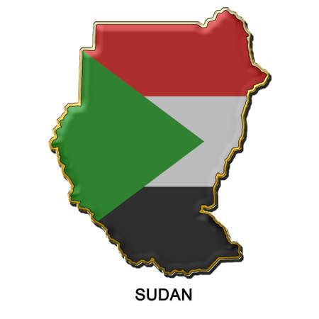 map shaped flag of Sudan in the style of a metal pin badgeの写真素材