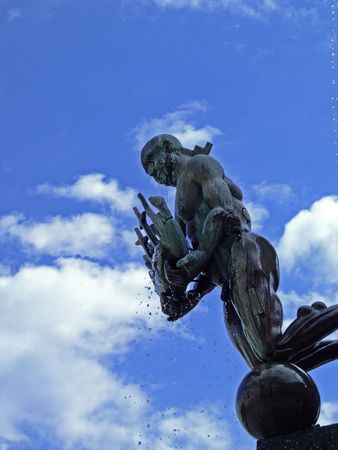 water fountain in the centre of the city of malmoの写真素材