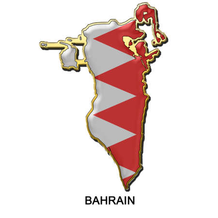 map shaped flag of Bahrain in the style of a metal pin badgeの写真素材