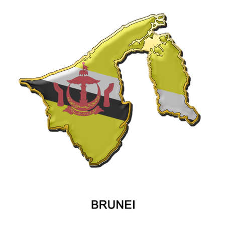 map shaped flag of Brunei in the style of a metal pin badgeの写真素材