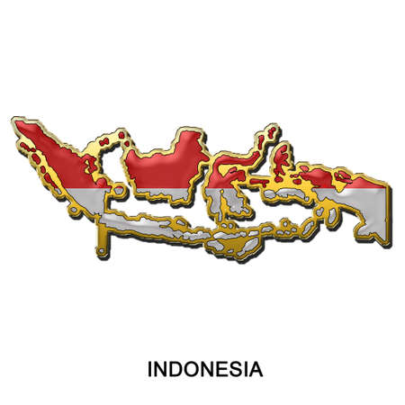 map shaped flag of Indonesia in the style of a metal pin badgeの写真素材