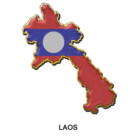map shaped flag of Laos in the style of a metal pin badgeの写真素材
