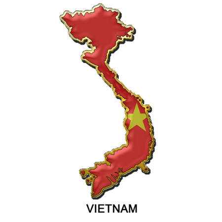map shaped flag of Vietnam in the style of a metal pin badgeの写真素材