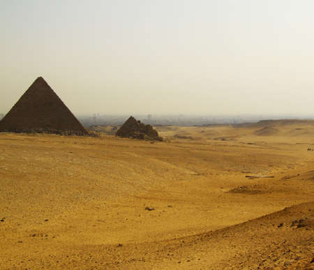 two of the great pyramids of giza in Egyptの写真素材