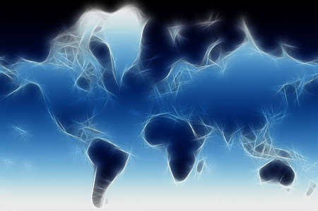 A fractal image of a map of the world made up from two gradients