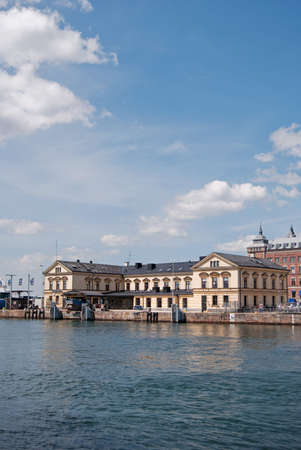 A view of the old ferry terminal building in the swedish town of Helsingborg.の写真素材