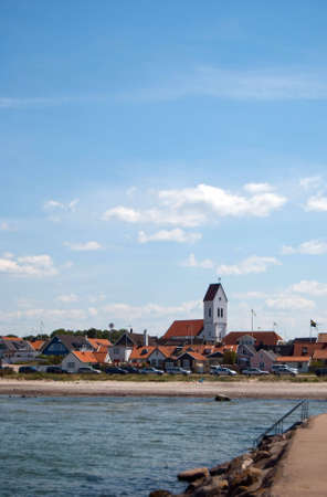 An image of a white church in the swedish town of Torekov.の写真素材