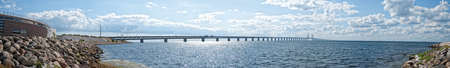 A panoramic image of the 'oresundsbron' the bridge that connects Sweden with Denmark and one of the longest of its kind in the world.の写真素材