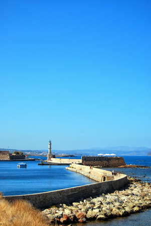 The old venetian lighthouse situated at Charnia on the greek island of crete.の写真素材