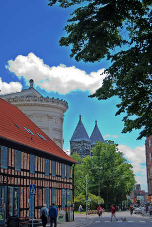 A strong HDR image of a street scene near Lund cathedral in Sweden.の写真素材