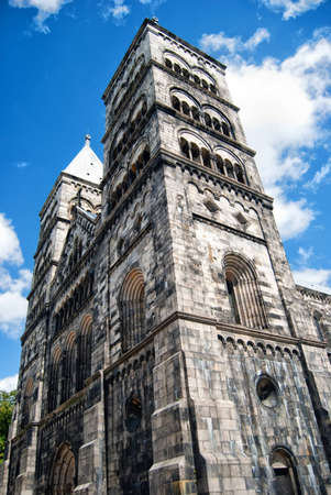 A view of the very impressive looking Lund cathedral in Sweden.の写真素材