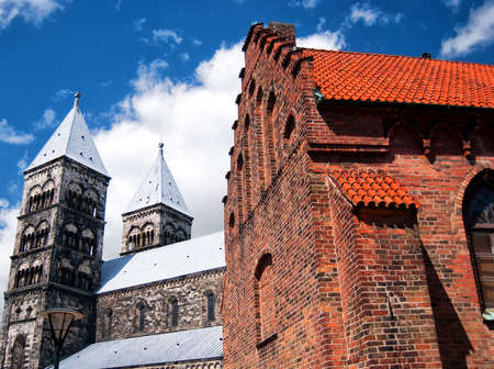 A view of the very impressive looking Lund cathedral in Sweden.の写真素材
