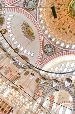 A view of the interior of the Suleiman mosque situated in the Turkish city of Istanbul.のeditorial素材