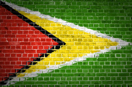 An image of the Guyana flag painted on a brick wall in an urban locationの写真素材