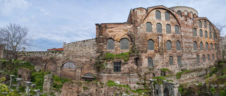 A panoramic image of the old hagia irene mosque and museum that's situated in the turkish city of Istanbul.の写真素材