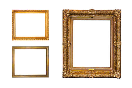Old ornate golden frames isolated on a white backgroundの写真素材