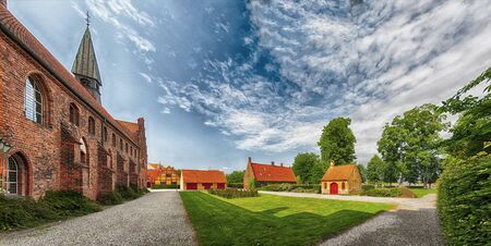 A panoramic image of the sancta Maria church courtyard in the Danish town of Helsingor.の写真素材