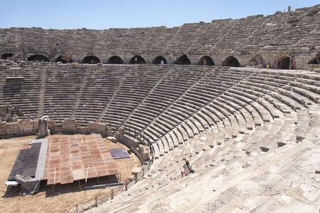 The ancient Roman amphitheatre situated in the turkish town of Side.のeditorial素材
