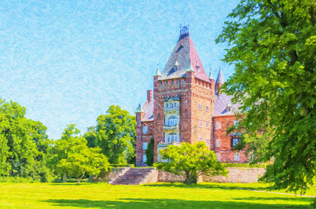 A digital oil painting of the historic Trollenas castle situated near to the swedish town of Ekeby.のeditorial素材