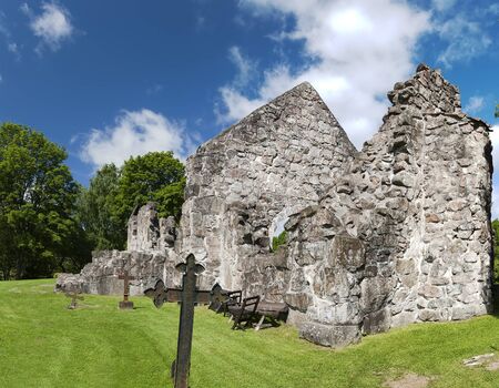 The ruins of the first Rya church. It was completed in the late 1100s. It might by built by monks from the Herrevad Abbey.の写真素材