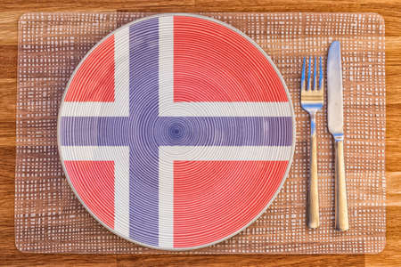 Dinner plate with the flag of Norway on it for your international food and drink concepts.の写真素材
