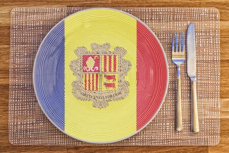 Dinner plate with the flag of Andorra on it for your international food and drink concepts.の写真素材