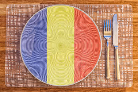 Dinner plate with the flag of Romania on it for your international food and drink concepts.の写真素材
