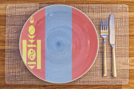 Dinner plate with the flag of Mongolia on it for your international food and drink concepts.