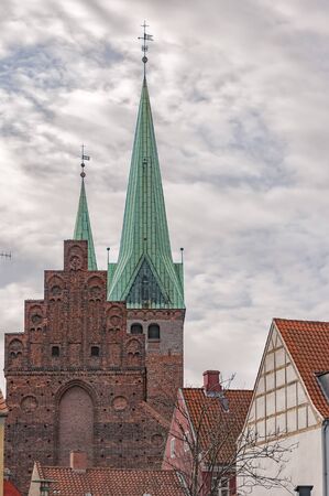 The church of Saint Olaf in the old town of Helsingor in Denmark.の写真素材
