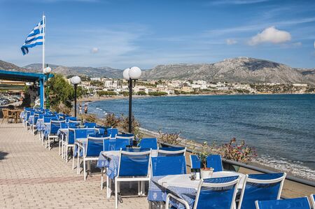 A view of one of the prominade at Makrygialos on the Greek island of Crete.のeditorial素材