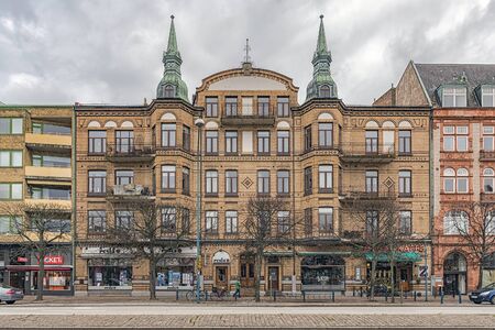 HELSINGBORG, SWEDEN - APRIL 25, 2016: The front facade of one of the many beautiful old historic...