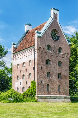 An image of the medieval buildings of Borgeby slott and Borjes torn in the Skane region of Sweden.のeditorial素材