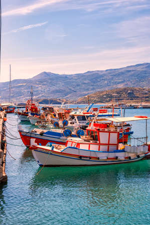 SITIA, GREECE - MAY 04, 2015: Boats berthed at the sea port town of Sitia on the Greek island of Crete.のeditorial素材