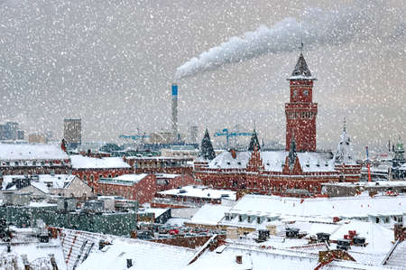 An elevated view of the swedish city of Helsingborg during some wintry weather conditions.の写真素材