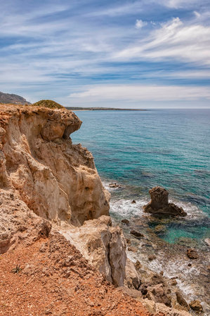 A view of a cove at Makrygialos on the Greek island of Crete.の写真素材