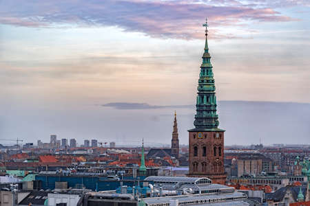 Cityscape of the city from the observation deck at the Round tower (Rundetaarn) in Copenhagen, Denmarkの写真素材