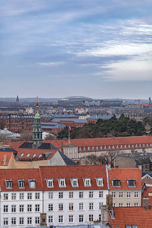 Cityscape of the city from the observation deck at the Round tower (Rundetaarn) in Copenhagen, Denmarkの写真素材